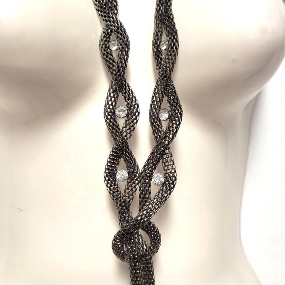 Long Hematite tone Necklace, Gunmetal Tone Two Strand Chain Necklace - Picture 3 of 16
